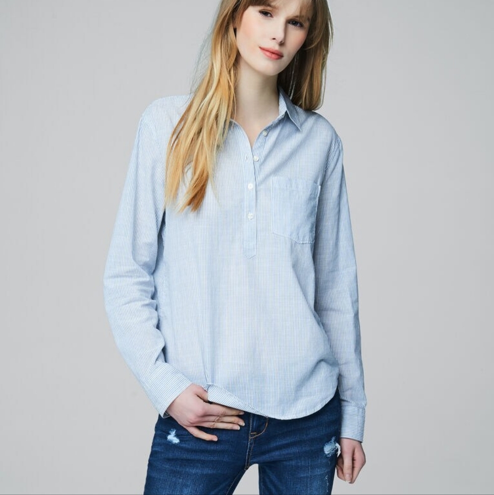 Aeropostale Blue Striped Women's ½ Button Down Shirt